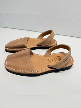 PONS Classic Style Kids Tan Leather Avarca Sandals Made In Spain Slingback Sz 12
